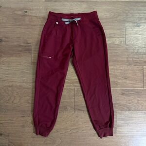 FIGS Zamora Jogger Scrub Pants Womens Small Petite Burgundy Maroon W18SW2005P